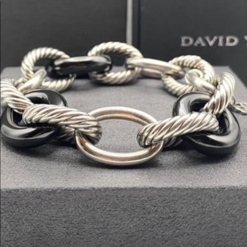 David Yurman Black Silver Extra
Large Sterling and Ceramic Oval Link Bracelet